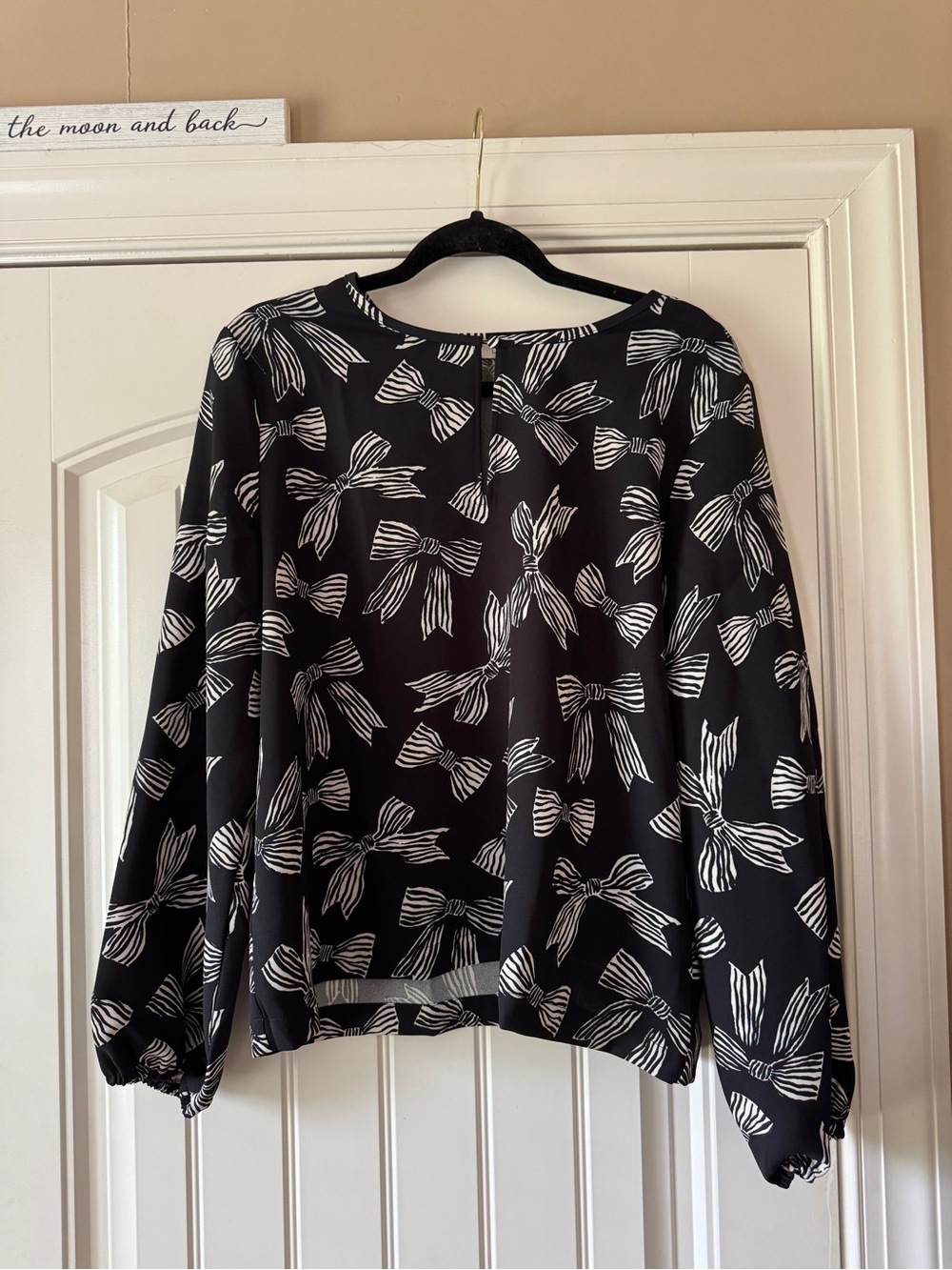 LOFT Black Blouse with White Bow Print